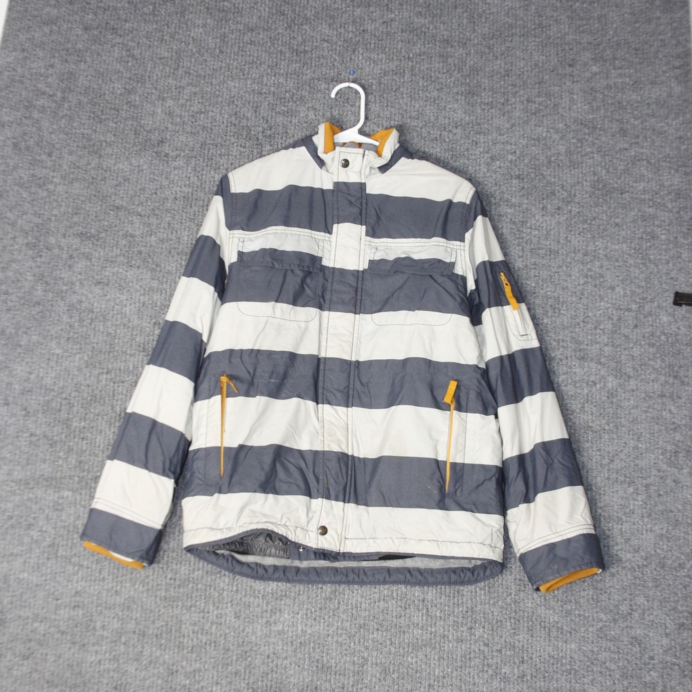 Mini Boden Jacket Boys 13-14Y Blue White‎ Outdoor Coat Striped Puffer